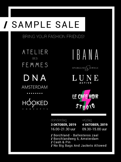 SAMPLE SALE: IBANA, Sparkling Jewels, Le Cafe Noir Studio, Hooked Concepts, Lune Active, DNA-Amsterdam & Atelier des Femmes - 1