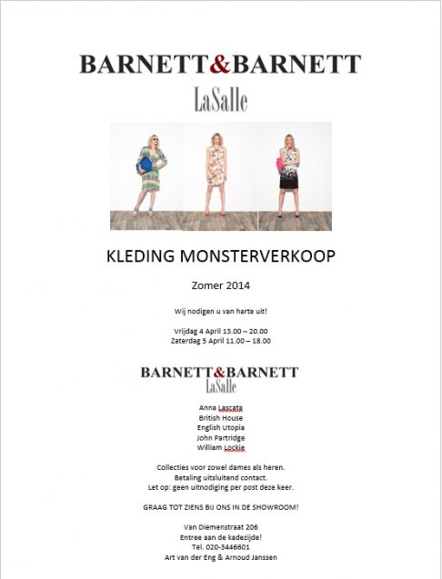 Sample Sale Barnett & LaSalle Spring/Summer 2014