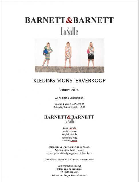 Sample Sale Barnett & LaSalle Spring/Summer 2014 - 1