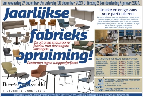 December fabrieksopruiming Bree’s new world