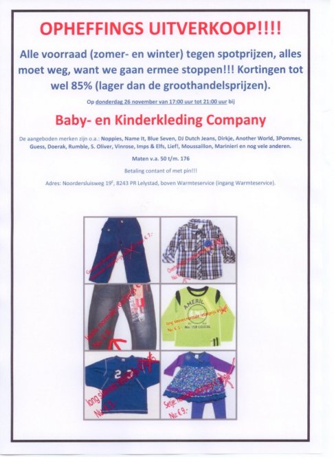 Opheffings uitverkoop Baby- en Kinderkleding Company